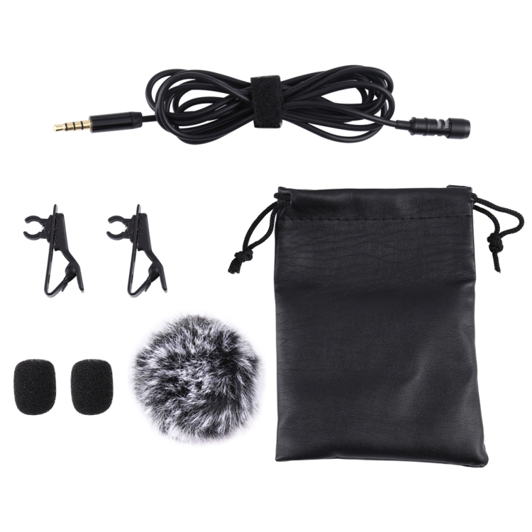 PULUZ 3m 3.5mm Jack Lavalier Micrófono de grabación de condensador con cable con tapa de parabrisas de piel - 9