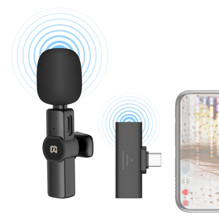 Micrófono lavalier inalámbrico de reducción de ruido inteligente PULUZ para dispositivo Tipo-C / USB-C (Negro) - 1