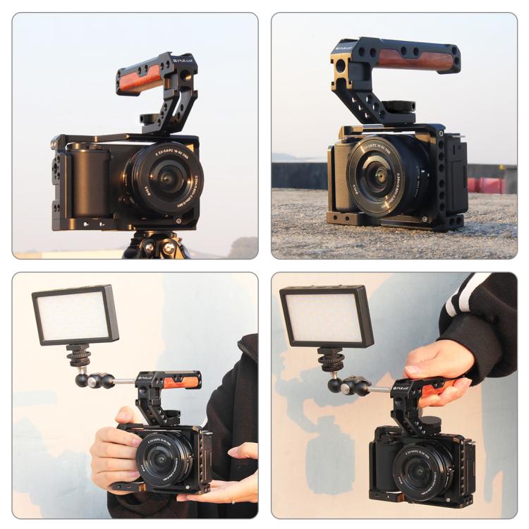 PULUZ 3/8 inch Camera Wooden Top Handle with Cold Shoe Mount(Black)