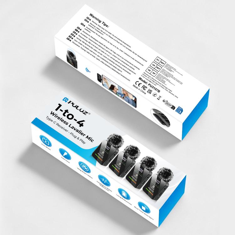 PULUZ Wireless Lavalier Microphone for Type-C Phone, Type-C Receiver and 4 x Microphones (Black)