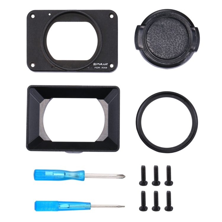 Panel frontal de aleación de aluminio PULUZ + Lente de filtro UV de 37 mm + Sombrilla de lente para Sony RX0 / RX0 II, con tornillos y destornilladores (negro) - 6