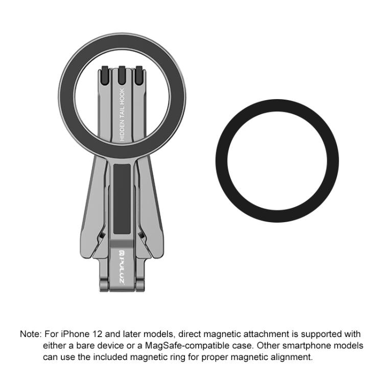 PULUZ Foldable MagSafe Magnet Tripod Desk Phone Mount Handle Bracket (Grey)