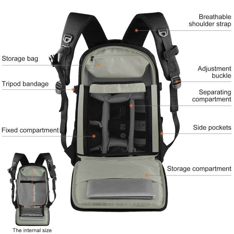PULUZ Outdoor Portable Waterproof Scratch-proof Dual Shoulders Backpack Handheld PTZ Stabilizer Camera Bag with Rain Cover for Digital Camera, DJI Ronin-SC / Ronin-S (Black) - 3