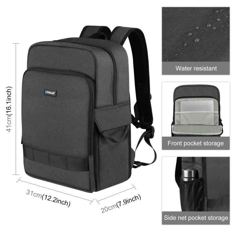 PULUZ Outdoor Portable Camera Dual Shoulders Backpack Laptop Bag (Black) - 1