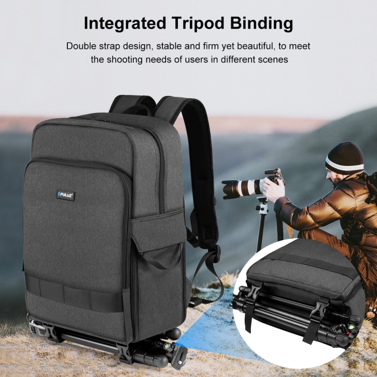 PULUZ Outdoor Portable Camera Dual Shoulders Backpack Laptop Bag (Black) - 5