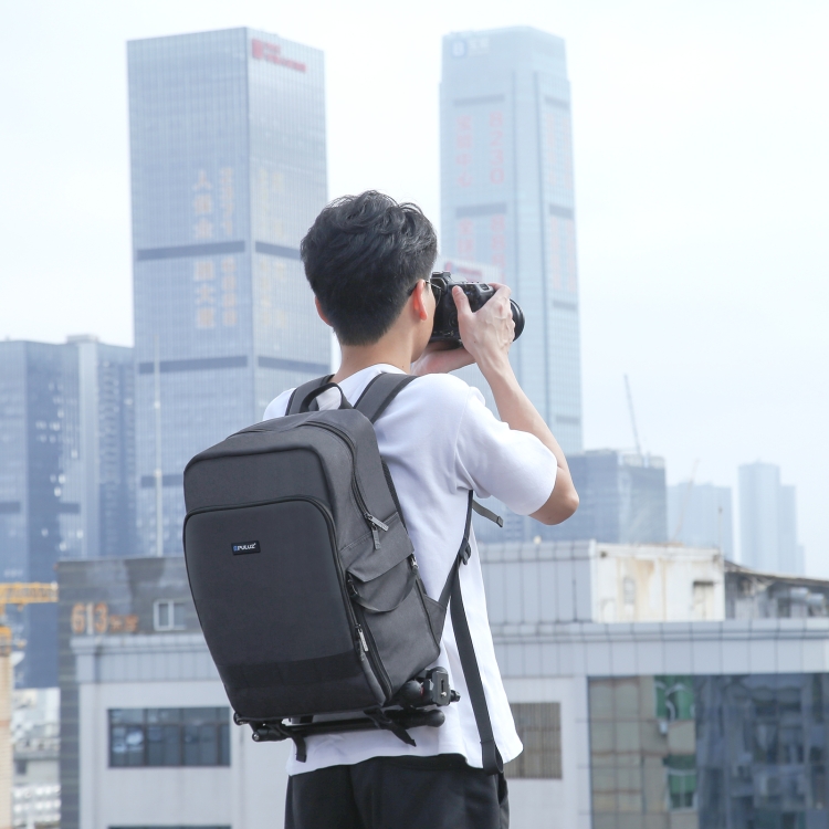 PULUZ Outdoor Portable Camera Dual Shoulders Backpack Laptop Bag (Black) - 8