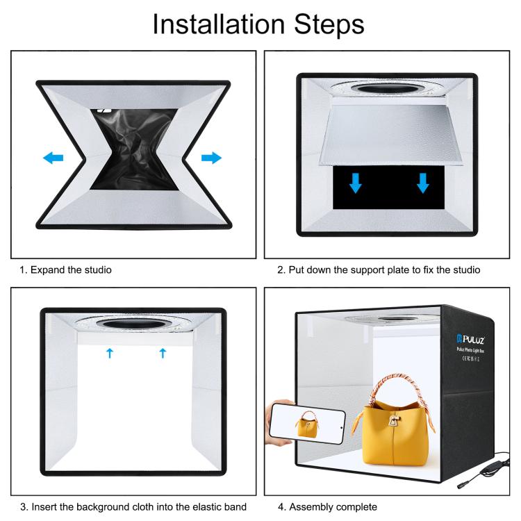 PULUZ Anillo de luz portátil plegable de 50 cm PD30W Caja de tienda de campaña para fotografía de estudio con iluminación fotográfica tipo C de carga rápida con 6 fondos de doble cara, tamaño: 50 cm x 50 cm x 50 cm (enchufe de EE. UU.) - 8