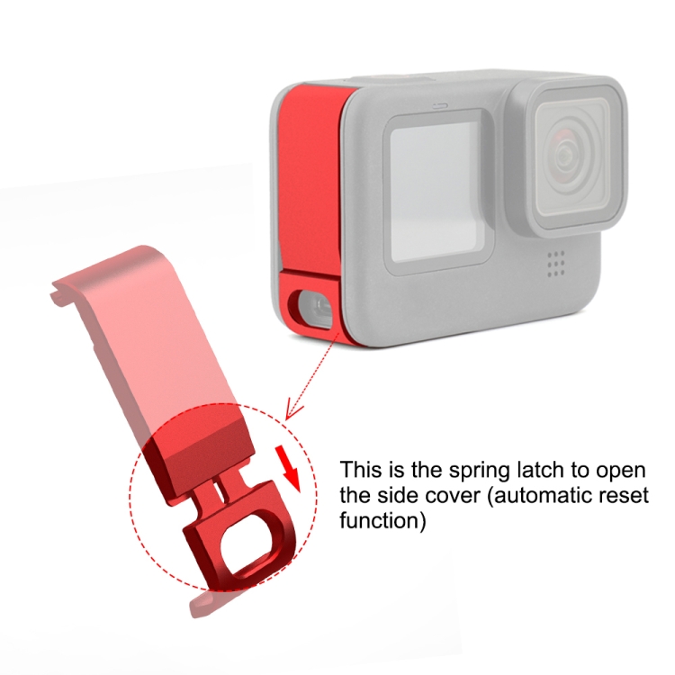 PULUZ Metal Battery Side Interface Cover for GoPro Hero11 Black / HERO10 Black / HERO9 Black(Red) - 2