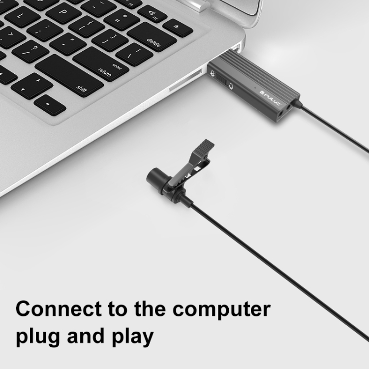 PULUZ USB Clip-on Micrófono de solapa con cable Micrófono de grabación Lavalier Micrófono de condensador silencioso (Negro) - 4