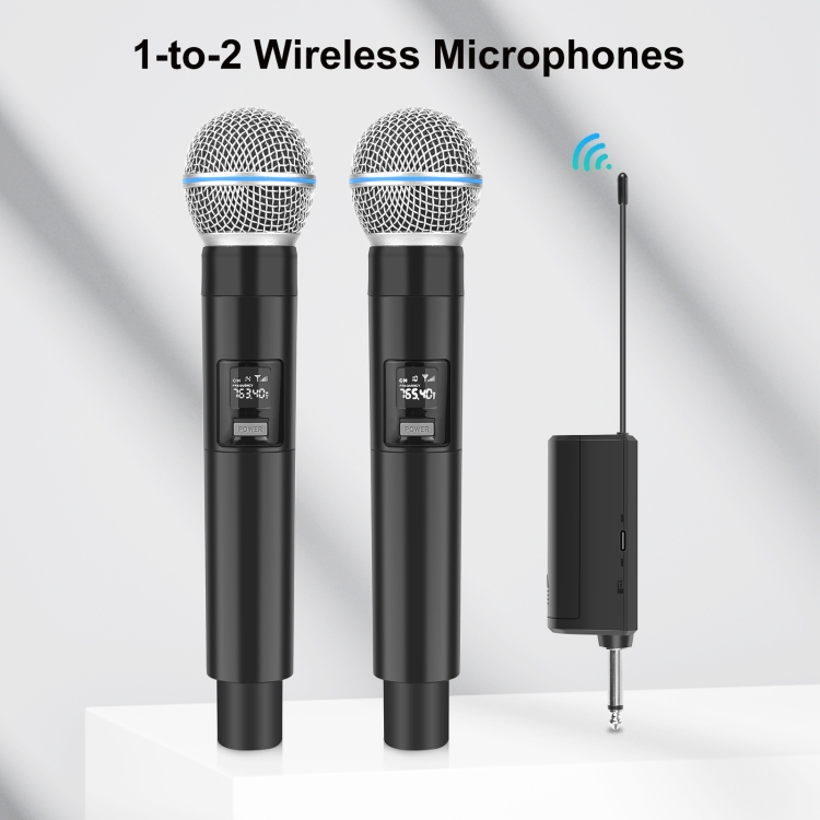 Micrófonos inalámbricos PULUZ 1 a 2 con pantalla LED, transmisor de 6,35 mm (negro) - 1