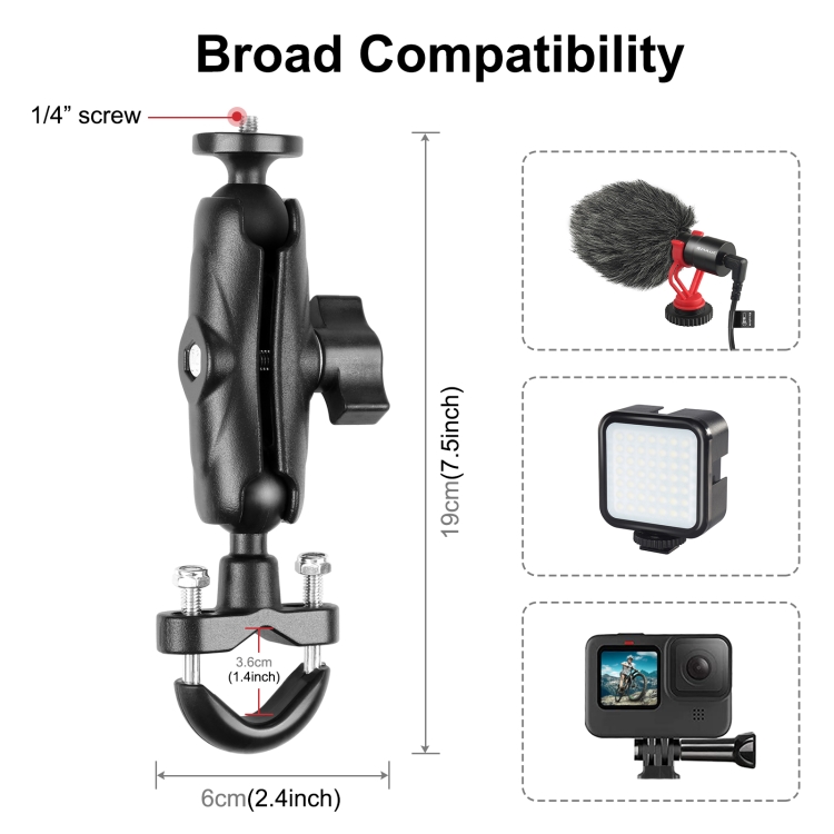 PULUZ Motorcycle Handlebar Fixed Mount U-Bolt Base Holder for GoPro and Other Action Cameras(Black) - 1