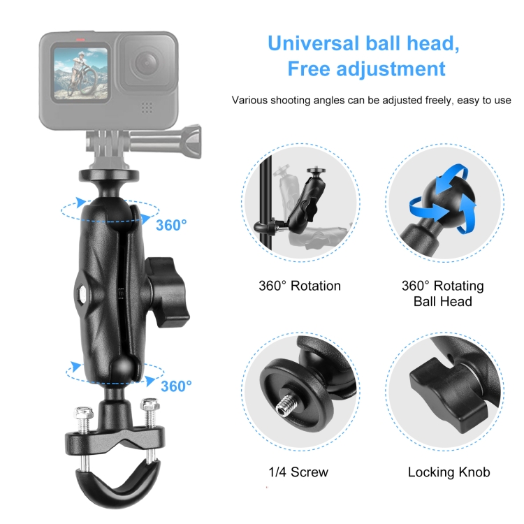 PULUZ Motorcycle Handlebar Fixed Mount U-Bolt Base Holder for GoPro and Other Action Cameras(Black) - 3