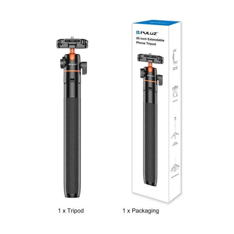 [US Warehouse] PULUZ 1.4m Phone Selfie Stick Tripod Vlog Live Streaming Holder with Phone Clip