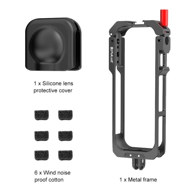 For Insta360 X5 PULUZ Metal Protective Cage Rig Housing Frame with Lens Cover (Black)