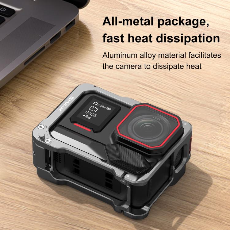 For Insta360 Ace Pro 2 PULUZ Aluminum Alloy Protective Cage Rig Dual Cold Shoe Housing Frame (Silver)