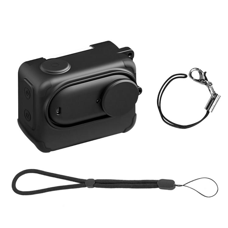 For Insta360 GO 3S PULUZ Camera Charging Box Silicone Cover with Lens Cap & Strap (Black)