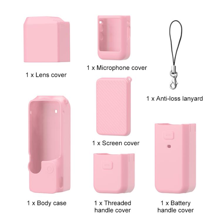 For DJI OSMO Pocket 3 PULUZ 6 in 1 Body Lens Handle Screen Mic Silicone TPU Cover (Pink)