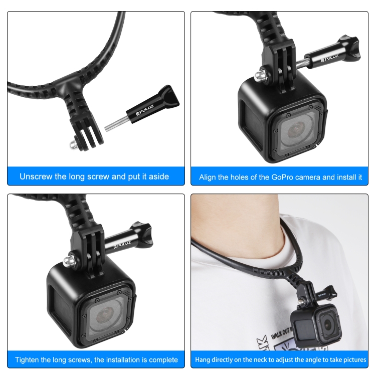 Support de cou réglable paresseux PULUZ pour caméras d'action GoPro (noir)
