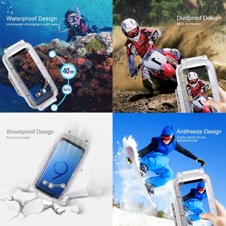 PULUZ 40m/130ft Waterproof Diving Case for Galaxy S9+, Photo Video Taking Underwater Housing Cover, Only Support Android 8.0.0 or below(White) PULUZ 40m/130ft Waterproof Diving Case for Galaxy S9+, Photo Video Taking Underwater Housing Cover, Only Support Android 8.0.0 or below(White)