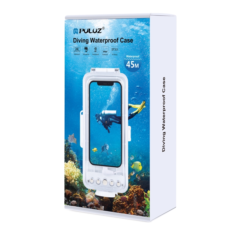 PULUZ 45m/147ft Waterproof Diving Case Photo Video Taking Underwater Housing Cover for Galaxy, Huawei, Xiaomi, Google Android Smartphones with OTG Function(White) PULUZ 45m/147ft Waterproof Diving Case Photo Video Taking Underwater Housing Cover for Galaxy, Huawei, Xiaomi, Google Android Smartphones with OTG Function(White)