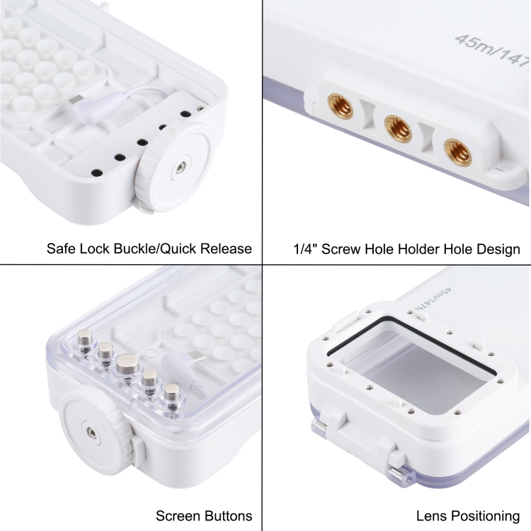 PULUZ 45m/147ft Waterproof Diving Case Photo Video Taking Underwater Housing Cover for Galaxy, Huawei, Xiaomi, Google Android Smartphones with OTG Function(White) PULUZ 45m/147ft Waterproof Diving Case Photo Video Taking Underwater Housing Cover for Galaxy, Huawei, Xiaomi, Google Android Smartphones with OTG Function(White)