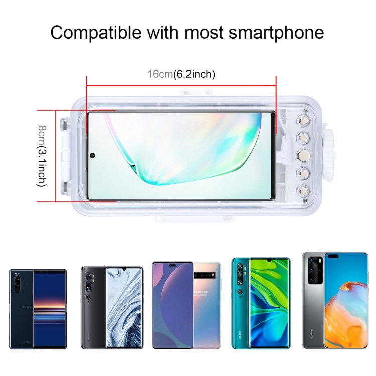 PULUZ 45m/147ft Waterproof Diving Case Photo Video Taking Underwater Housing Cover for Galaxy, Huawei, Xiaomi, Google Android Smartphones with OTG Function(White) PULUZ 45m/147ft Waterproof Diving Case Photo Video Taking Underwater Housing Cover for Galaxy, Huawei, Xiaomi, Google Android Smartphones with OTG Function(White)