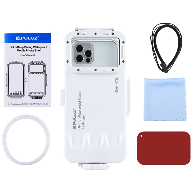 PULUZ 45m/147ft Waterproof Diving Case Photo Video Taking Underwater Housing Cover for iPhone 14 Series, iPhone 13 Series, iPhone 12 Series, iPhone 11 Series, iPhone X Series, iPhone 8 & 7, iPhone 6s, iOS 13.0 or Above Version iPhone(White) PULUZ 45m/147ft Waterproof Diving Case Photo Video Taking Underwater Housing Cover for iPhone 14 Series, iPhone 13 Series, iPhone 12 Series, iPhone 11 Series, iPhone X Series, iPhone 8 & 7, iPhone 6s, iOS 13.0 or Above Version iPhone(White)