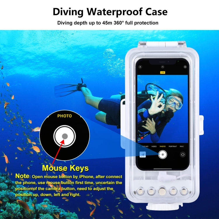 PULUZ 45m/147ft Waterproof Diving Case Photo Video Taking Underwater Housing Cover for iPhone 14 Series, iPhone 13 Series, iPhone 12 Series, iPhone 11 Series, iPhone X Series, iPhone 8 & 7, iPhone 6s, iOS 13.0 or Above Version iPhone(White) PULUZ 45m/147ft Waterproof Diving Case Photo Video Taking Underwater Housing Cover for iPhone 14 Series, iPhone 13 Series, iPhone 12 Series, iPhone 11 Series, iPhone X Series, iPhone 8 & 7, iPhone 6s, iOS 13.0 or Above Version iPhone(White)
