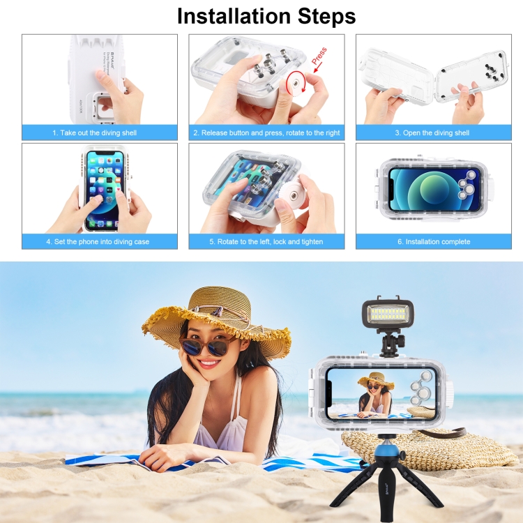 PULUZ 40m/130ft Waterproof Diving Case for iPhone 13 mini / 12 mini, Photo Video Taking Underwater Housing Cover(White) PULUZ 40m/130ft Waterproof Diving Case for iPhone 13 mini / 12 mini, Photo Video Taking Underwater Housing Cover(White)