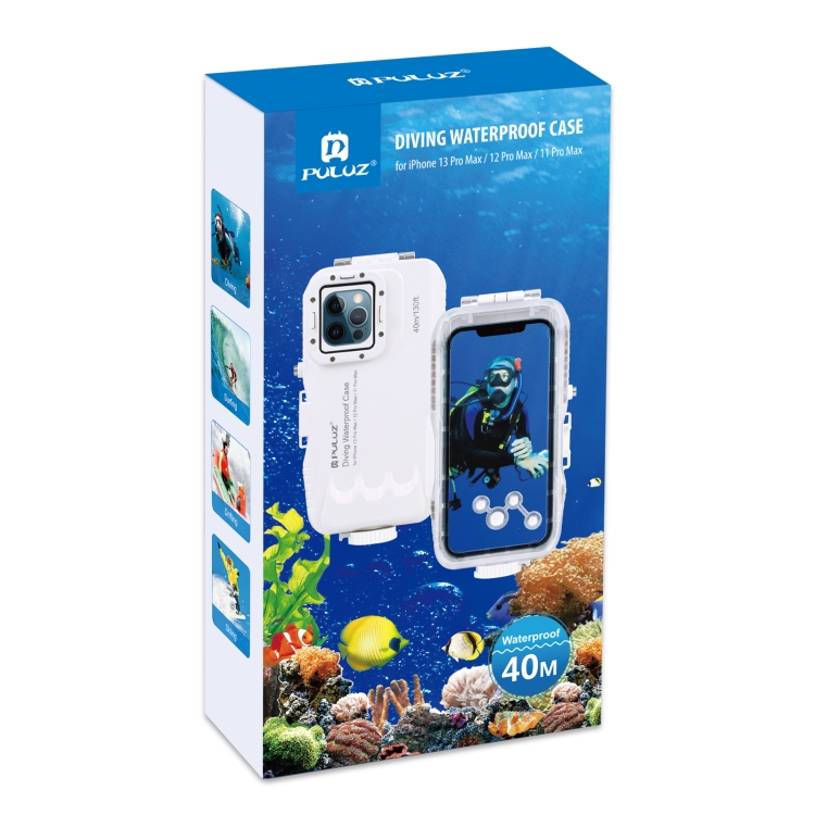 Puluz 40M / 130フィートの防水ダイビングケースのためのiPhone 13 Pro最大/ 12 Pro最大/ 11 Pro Max、写真 ビデオ水中ハウジングカバー（白）