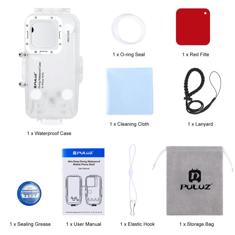 For iPhone 16 Pro PULUZ 40m/130ft Waterproof Diving Case Photo Video Taking Underwater Housing Cover (Transparent)