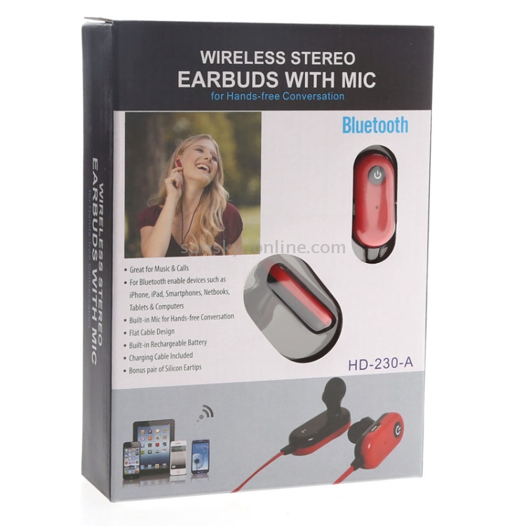 Flat Cable Design Bluetooth 3.0 Stereo Hands-Free Sporty In-Ear Earphone