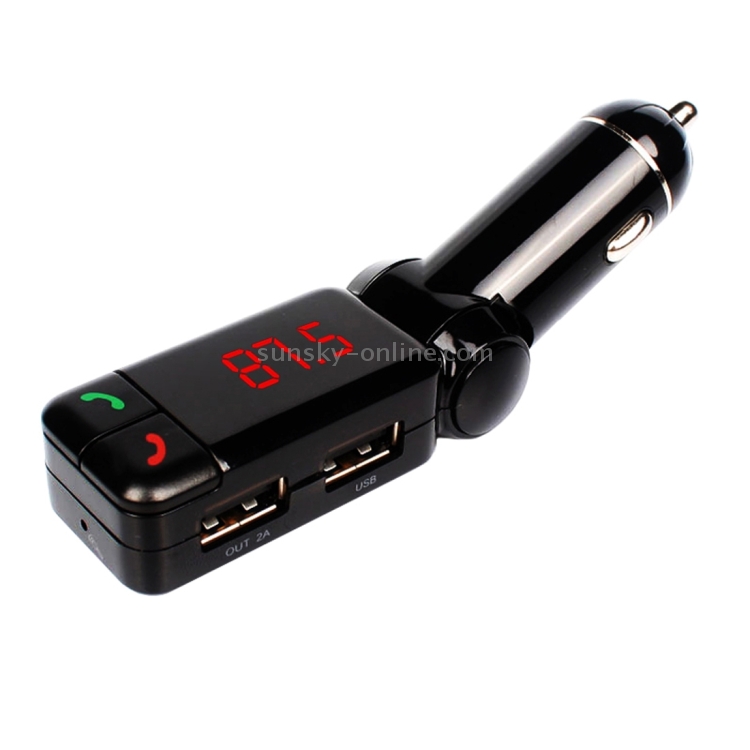 BC-06 Bluetooth Car Kit FM-Sender Auto MP3-Player mit LED-Anzeige 2 USB- Ladegerät und Freisprechfunktion (schwarz)
