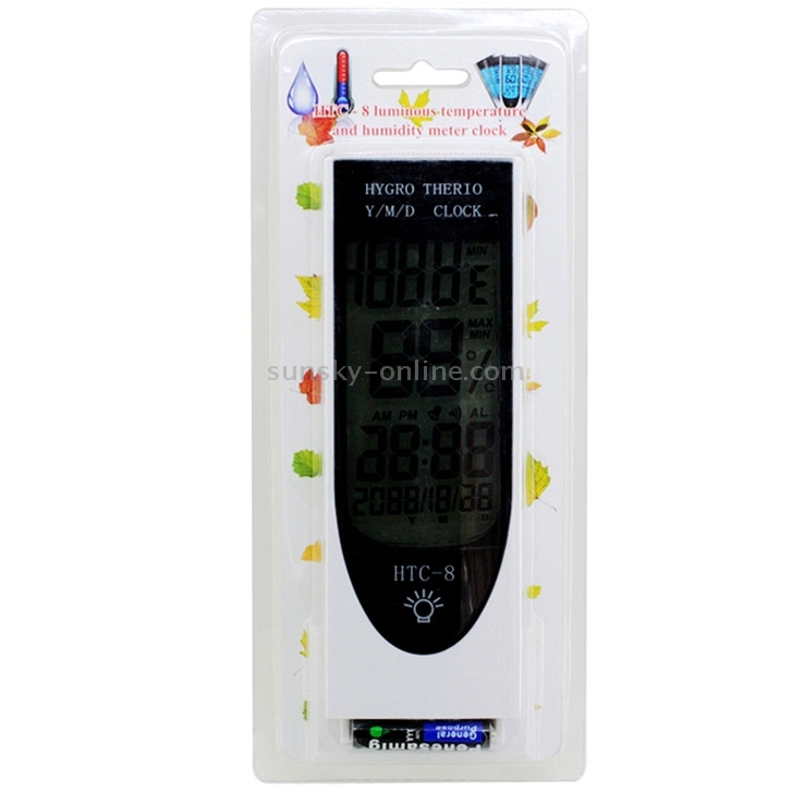 HTC-8 lumineux LCD numérique LED veilleuse thermomètre rétro-éclairage  hygromètre humidimètre, avec alarme / date / horloge / calendrier