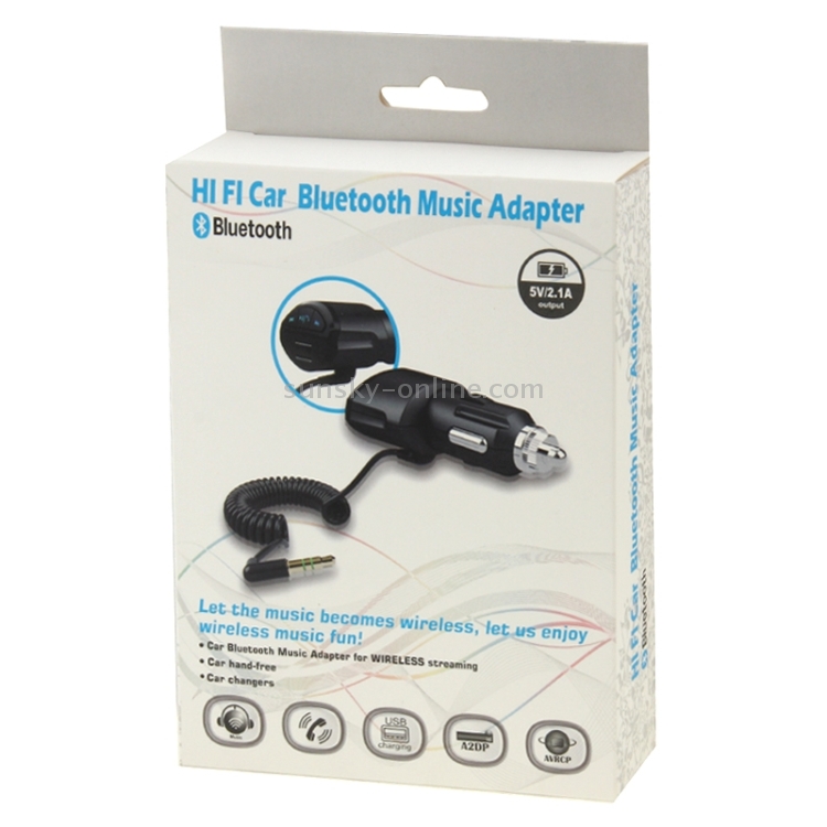 Car Charger Bluetooth 3.5mm AUX Audio Receiver Music Adapter with USB Port for iPad / iPhone 5 & 5C & 5S / iPhone 4 & 4S / Galaxy S IV / S III, DC 5V / 2.1A, Cable Length: 30cm (can be extended up to 95cm)(Black) Car Charger Bluetooth 3.5mm AUX Audio Receiver Music Adapter with USB Port for iPad / iPhone 5 & 5C & 5S / iPhone 4 & 4S / Galaxy S IV / S III, DC 5V / 2.1A, Cable Length: 30cm (can be extended up to 95cm)(Black)