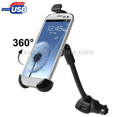 Universal Car Mount with 5V / 1.5A USB Charger for Galaxy S III / i9300 / iPhone 4 & 4S / 3GS / Smart Phone, Support 360 Degree Rotation, Height: 108-135mm(Black) Universal Car Mount with 5V / 1.5A USB Charger for Galaxy S III / i9300 / iPhone 4 & 4S / 3GS / Smart Phone, Support 360 Degree Rotation, Height: 108-135mm(Black)