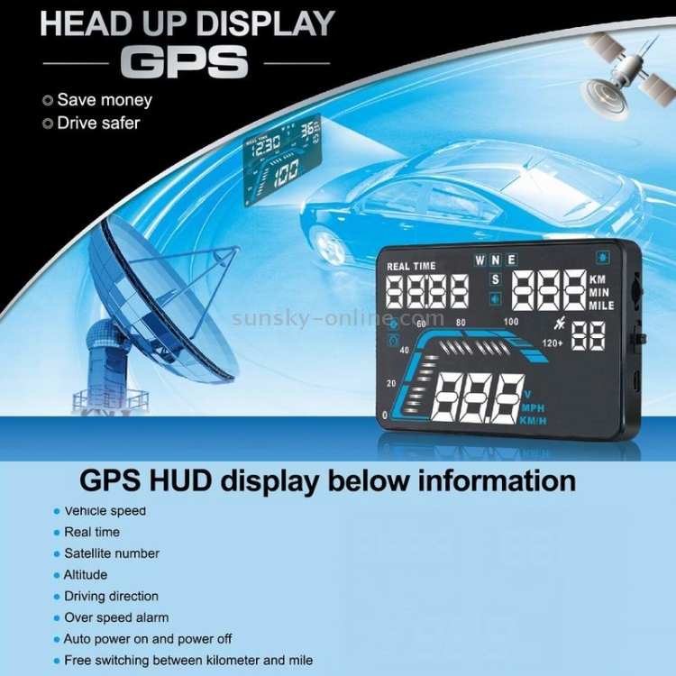 Q7 5.5 pulgadas GPS para automóvil HUD Sistema de seguridad de visualización frontal montado en el vehículo, velocidad de soporte, tiempo real, altitud, alarma de exceso de velocidad y número de satélite, etc. - 13