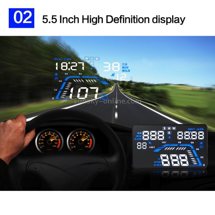 Q7 5.5 pulgadas GPS para automóvil HUD Sistema de seguridad de visualización frontal montado en el vehículo, velocidad de soporte, tiempo real, altitud, alarma de exceso de velocidad y número de satélite, etc. - 8