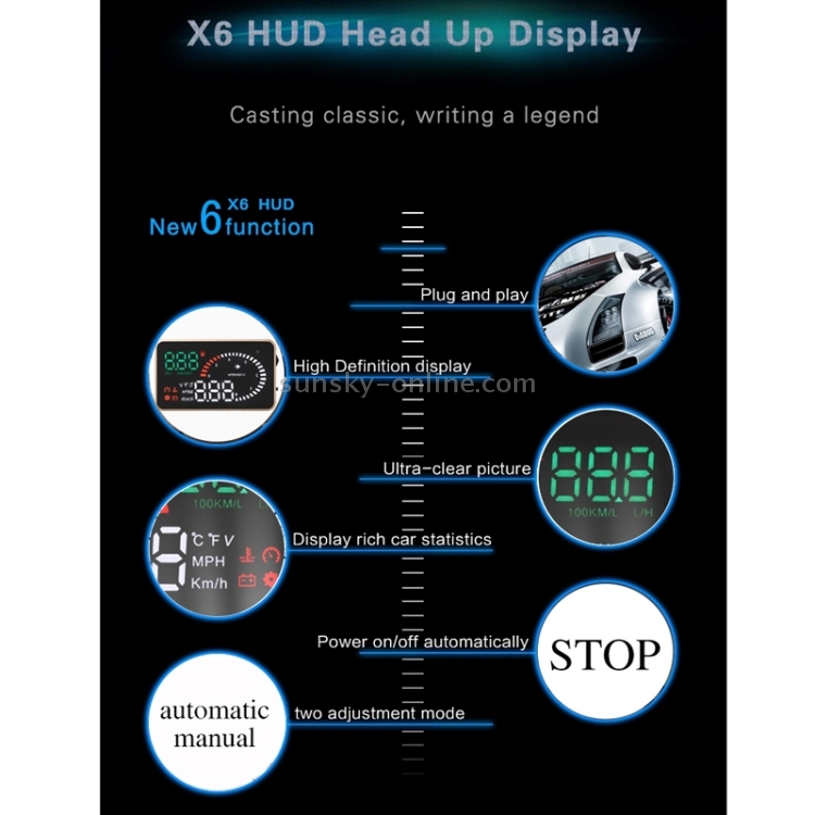 X6 3.5 pulgadas Coche OBDII / EUOBD HUD Montado en el vehículo Head Up Display Sistema de seguridad, velocidad de soporte y temperatura del agua y alarma de velocidad y consumo de combustible y voltaje de la batería, etc. - 12