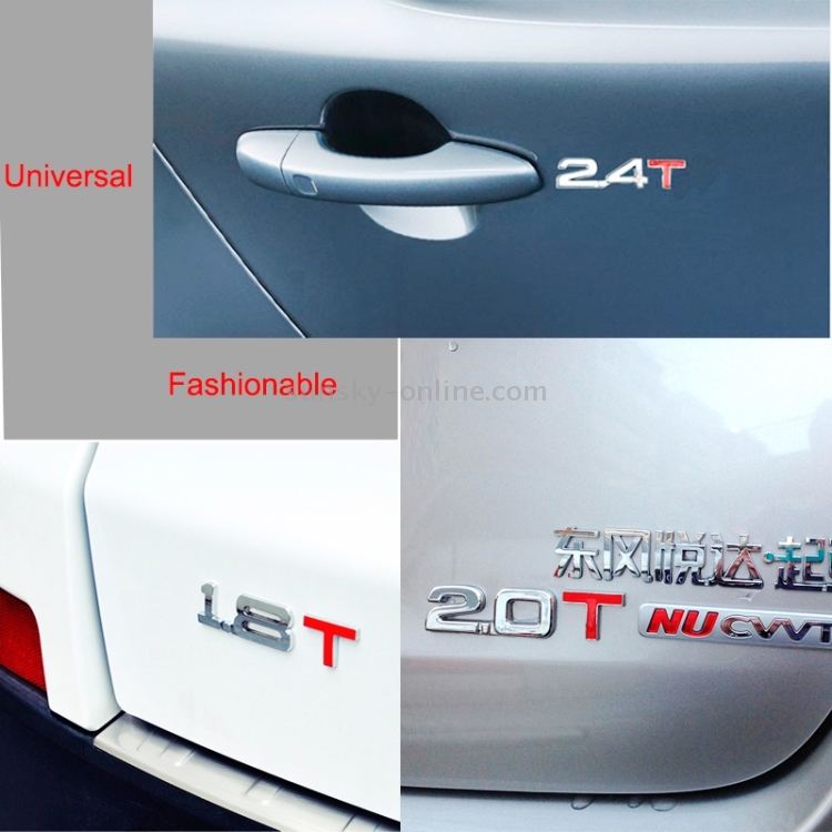 Autocollant universel 3D en métal chromé 2.4T voiture emblème badge  autocollant voiture remorque identification du déplacement de gaz, taille:  8.5x2.5 cm
