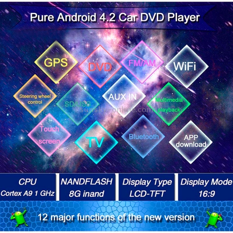 Rungrace Universal 6.2 pouces Android 4.2 multi-touch écran capacitif  lecteur DVD de voiture intégré au