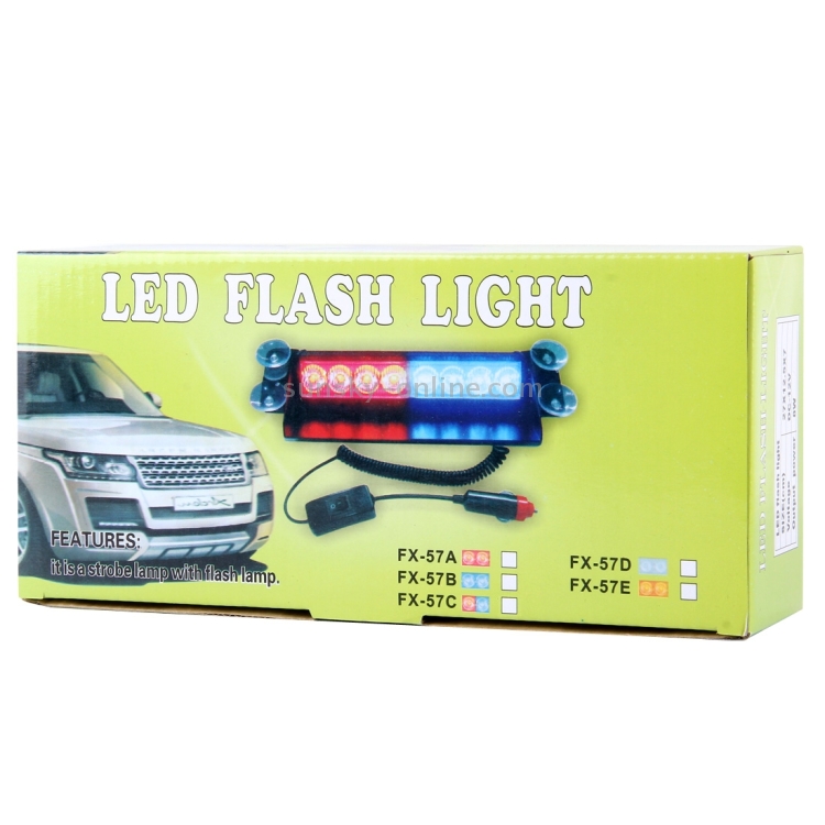 8W 800LM 8-LED lumière rouge + bleue 3 modes Angle réglable voiture  stroboscopique Flash Dash lampe d'avertissement de lumière d'urgence avec  ventouses, DC 12V