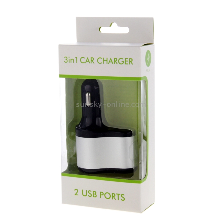 3 in 1 Hi-speed 5V 3.1A Car Charger with Dual USB HUB Ports and Single Cigarette Socket for iPhone & iPod & iPad & Tablets & Samsung & Sony & LG & Nokia & PSP & MP4 & MP3 & GPS(Black + Silver) 3 in 1 Hi-speed 5V 3.1A Car Charger with Dual USB HUB Ports and Single Cigarette Socket for iPhone & iPod & iPad & Tablets & Samsung & Sony & LG & Nokia & PSP & MP4 & MP3 & GPS(Black + Silver)