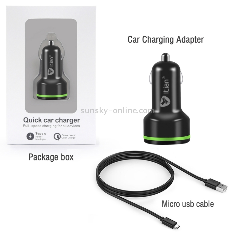 K5 Qualcomm Quick Charge 2.0 & USB-C / Type-C Car Charger with Micro USB Cable for Tablets / Phones(Black) K5 Qualcomm Quick Charge 2.0 & USB-C / Type-C Car Charger with Micro USB Cable for Tablets / Phones(Black)