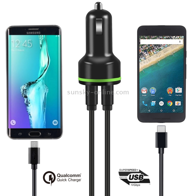 K5 Qualcomm Quick Charge 2.0 & USB-C / Type-C Car Charger with Micro USB Cable for Tablets / Phones(Black) K5 Qualcomm Quick Charge 2.0 & USB-C / Type-C Car Charger with Micro USB Cable for Tablets / Phones(Black)