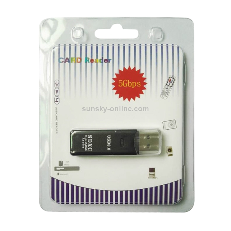 Lecteur de carte USB 3.0 2 en 1, Super Speed ​​5Gbps, prise en charge de la carte  SD / TF (noir)