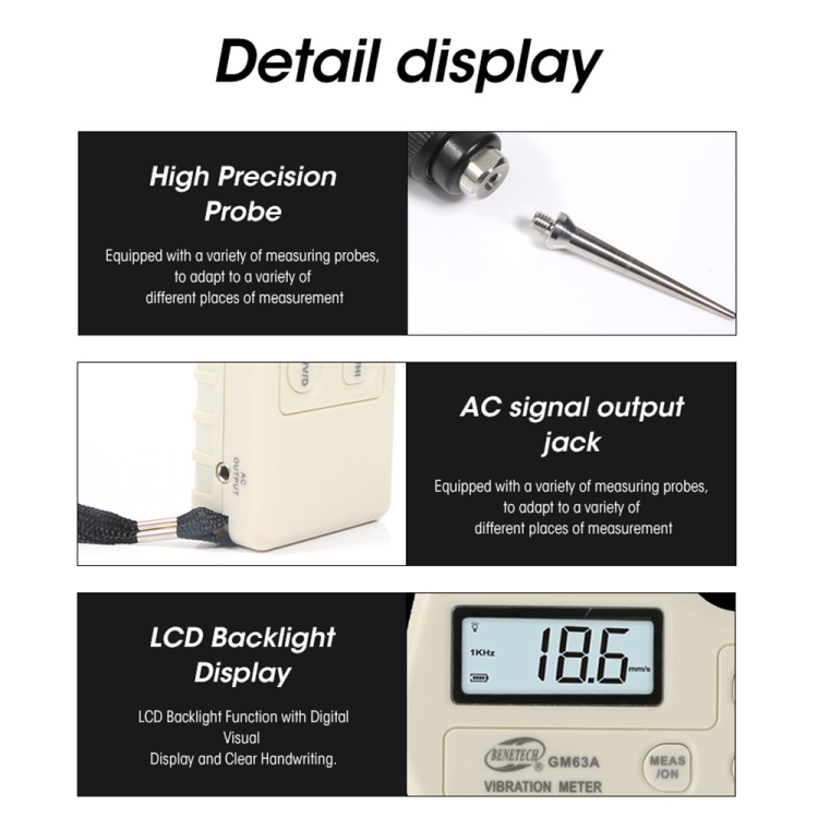 Benetech Gm63a Vibration Meter Digital Tester Vibrometer Analyzer Acceleration Velocitywhite 8407