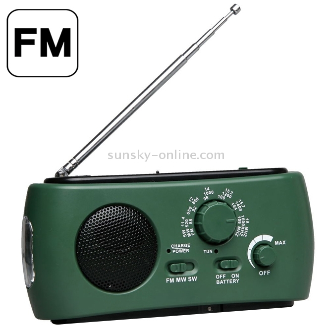 Dynamo / Solarbetriebenes AM / FM-Radio mit Taschenlampe (RD332) (grün)
