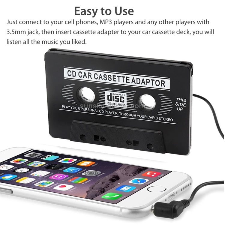 Adaptateur de Cassette pour voiture, lecteur Mp3, Audio, pour iPhone, câble  AUX, DVD, CD, Jack 3.5mm
