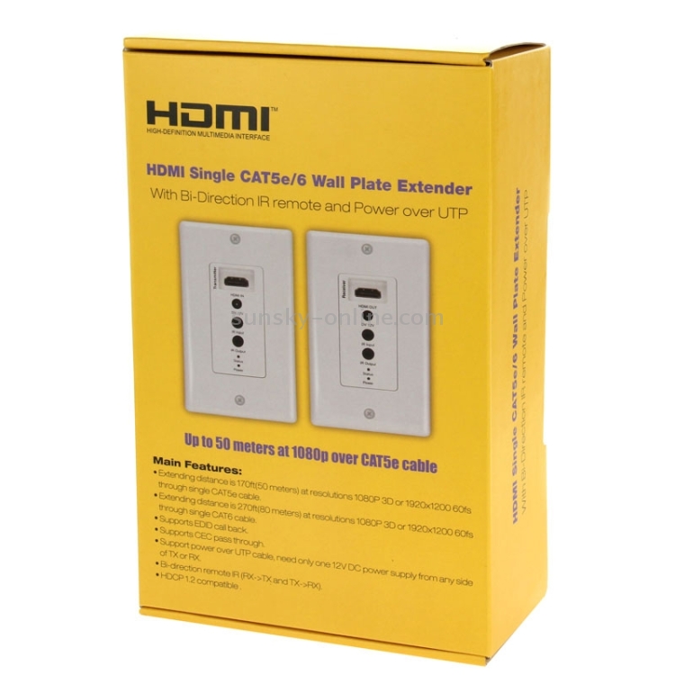 Extensor de placa de pared HDMI Cat5e / 6 de 50 metros (enchufe de la UE) (blanco) - 9